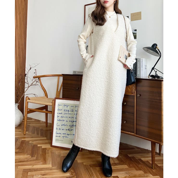 Vネックジャンパースカートリングフェイクウール | moment+ | 詳細画像3 