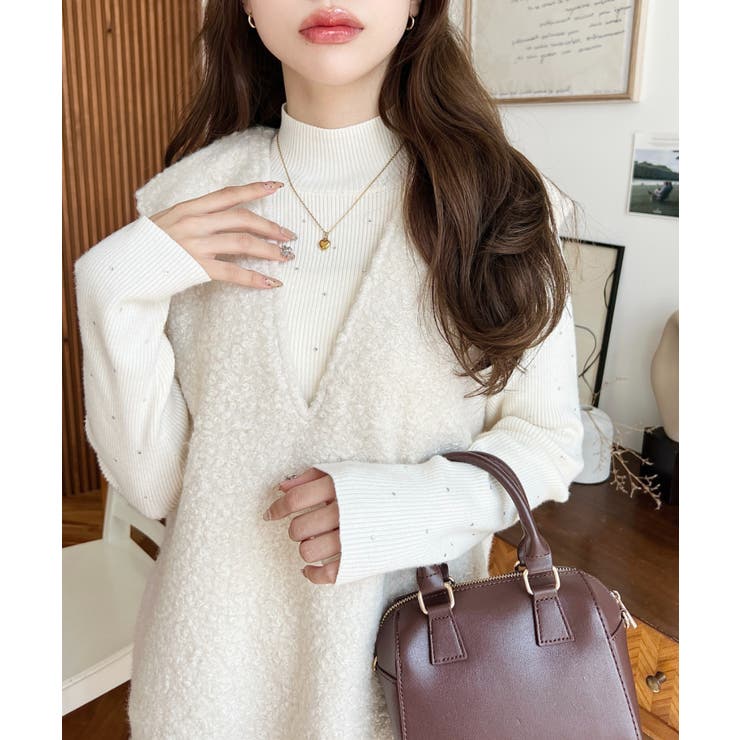 Vネックジャンパースカートリングフェイクウール | moment+ | 詳細画像5 