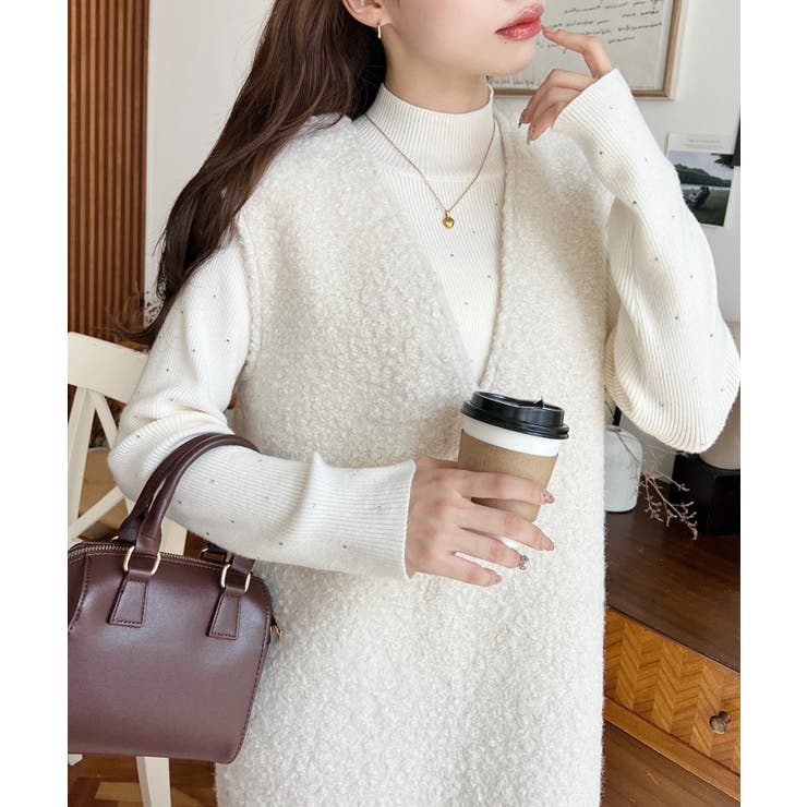 Vネックジャンパースカートリングフェイクウール | moment+ | 詳細画像7 