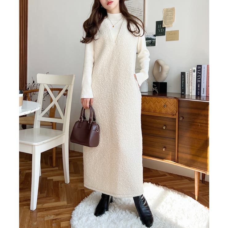 Vネックジャンパースカートリングフェイクウール | moment+ | 詳細画像8 