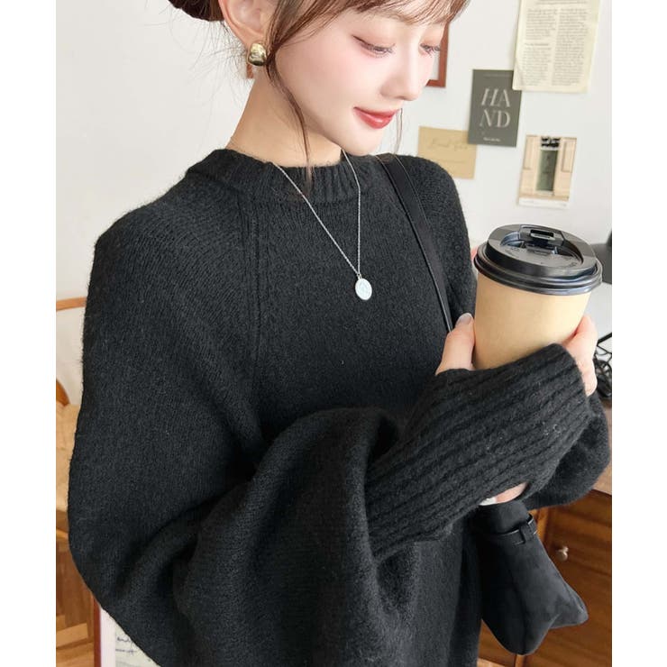 指ぬきボリュームスリーブミックスニットロングワンピース | moment+ | 詳細画像10 