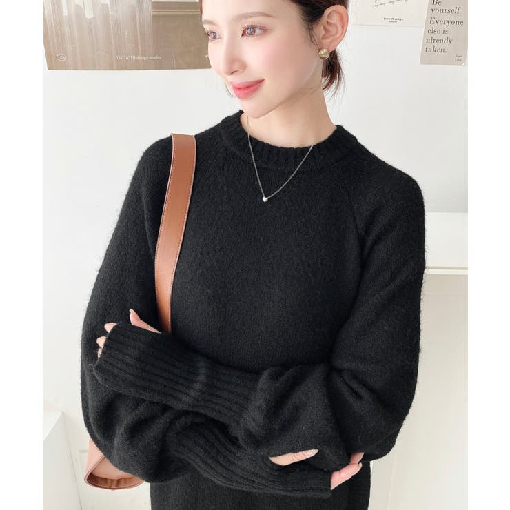 指ぬきボリュームスリーブミックスニットロングワンピース | moment+ | 詳細画像13 