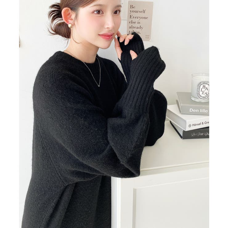 指ぬきボリュームスリーブミックスニットロングワンピース | moment+ | 詳細画像15 