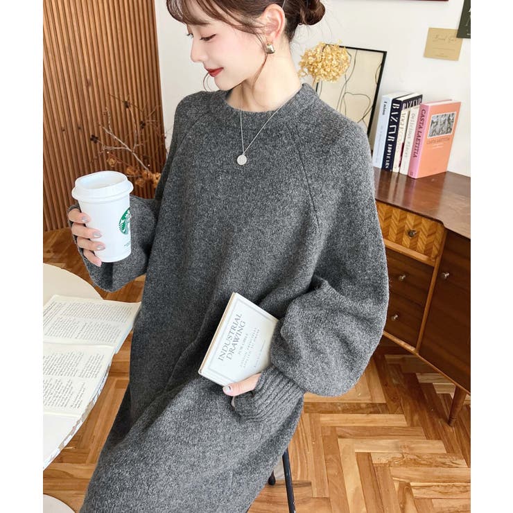 指ぬきボリュームスリーブミックスニットロングワンピース | moment+ | 詳細画像18 