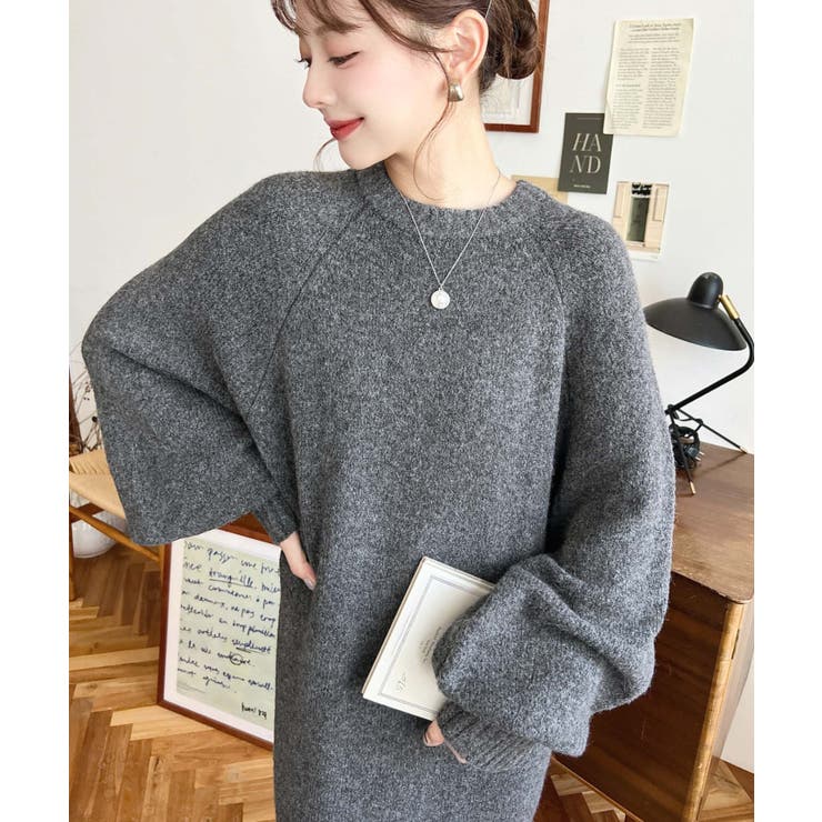 指ぬきボリュームスリーブミックスニットロングワンピース | moment+ | 詳細画像20 