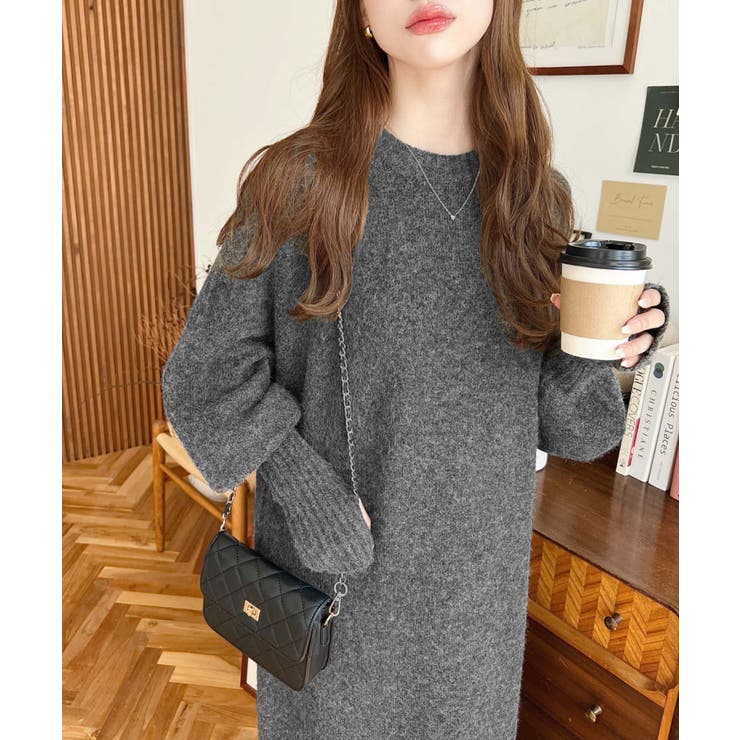 指ぬきボリュームスリーブミックスニットロングワンピース | moment+ | 詳細画像22 