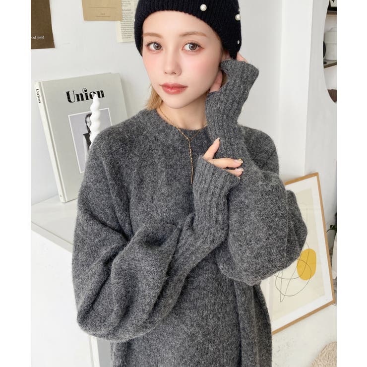 指ぬきボリュームスリーブミックスニットロングワンピース | moment+ | 詳細画像28 