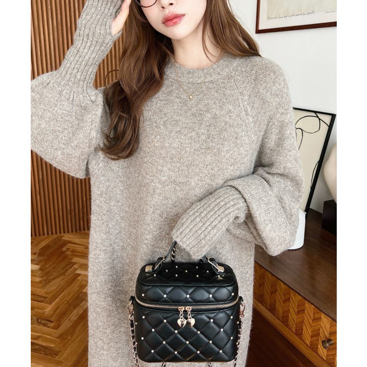 指ぬきボリュームスリーブミックスニットロングワンピース | moment+ | 詳細画像35 