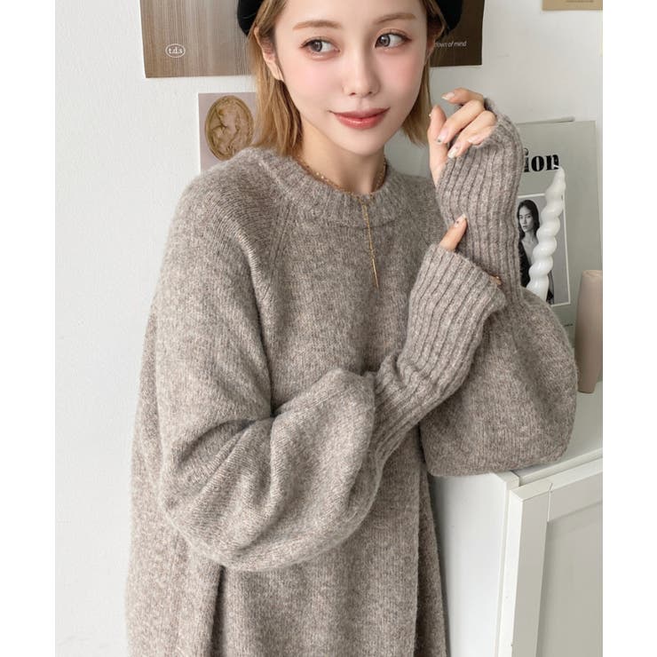 指ぬきボリュームスリーブミックスニットロングワンピース | moment+ | 詳細画像42 