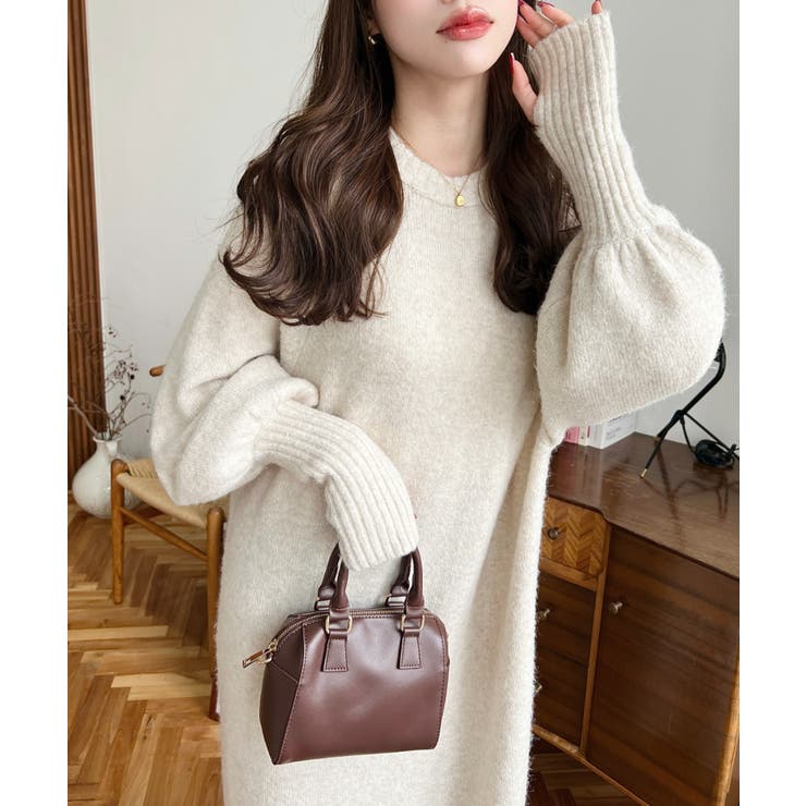 指ぬきボリュームスリーブミックスニットロングワンピース | moment+ | 詳細画像51 