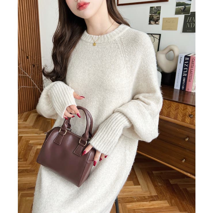 指ぬきボリュームスリーブミックスニットロングワンピース | moment+ | 詳細画像52 