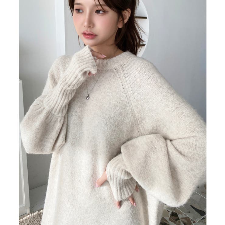 指ぬきボリュームスリーブミックスニットロングワンピース | moment+ | 詳細画像54 