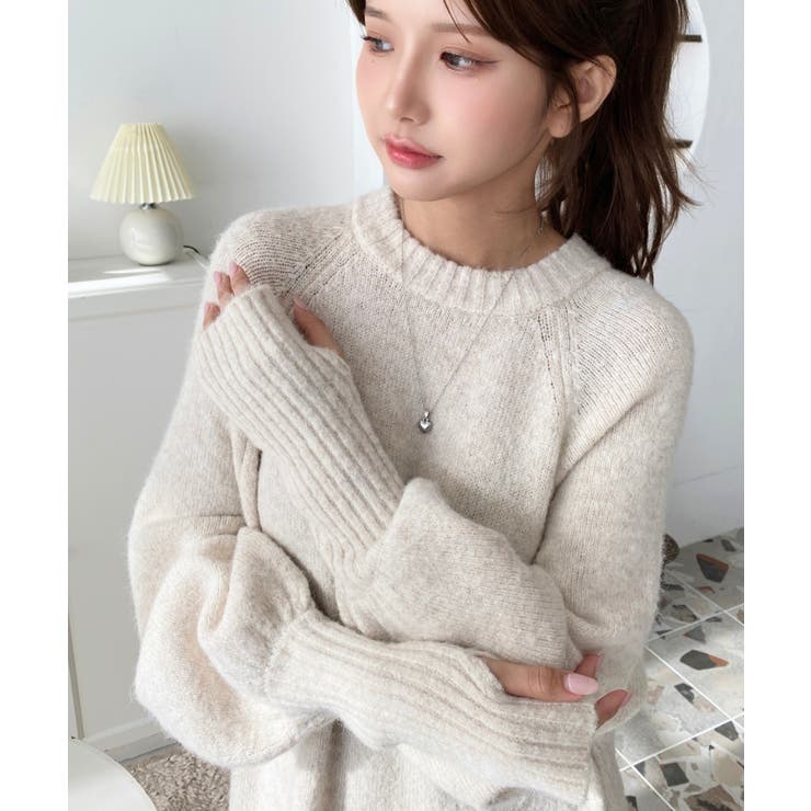 指ぬきボリュームスリーブミックスニットロングワンピース | moment+ | 詳細画像55 