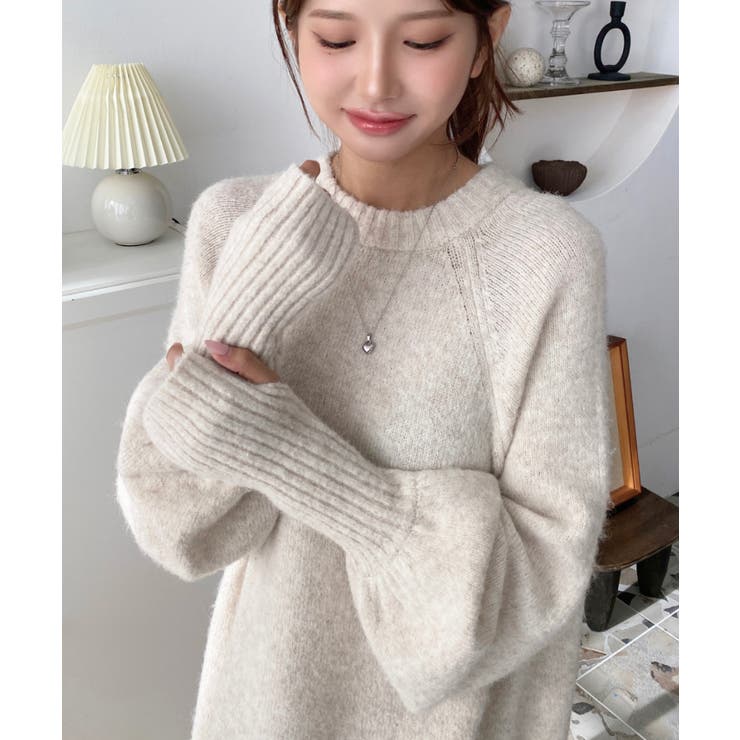 指ぬきボリュームスリーブミックスニットロングワンピース | moment+ | 詳細画像56 