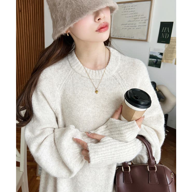 指ぬきボリュームスリーブミックスニットロングワンピース | moment+ | 詳細画像59 