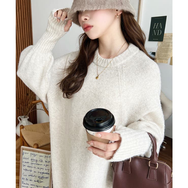 指ぬきボリュームスリーブミックスニットロングワンピース | moment+ | 詳細画像60 