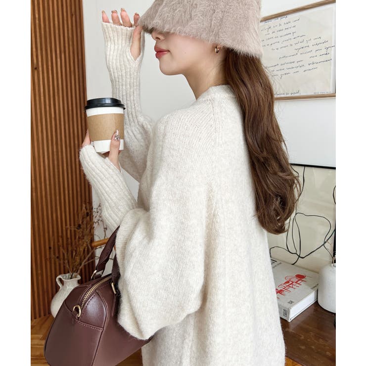 指ぬきボリュームスリーブミックスニットロングワンピース | moment+ | 詳細画像62 