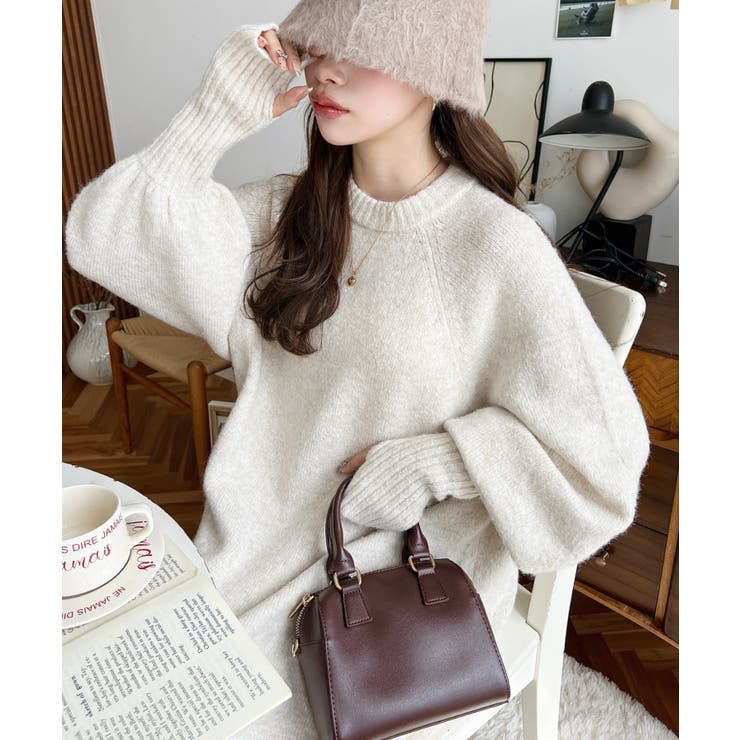 指ぬきボリュームスリーブミックスニットロングワンピース | moment+ | 詳細画像63 