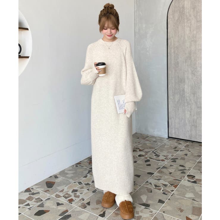 指ぬきボリュームスリーブミックスニットロングワンピース | moment+ | 詳細画像68 