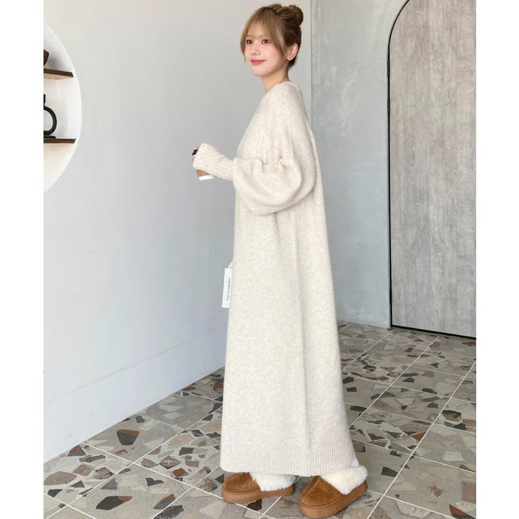 指ぬきボリュームスリーブミックスニットロングワンピース | moment+ | 詳細画像69 