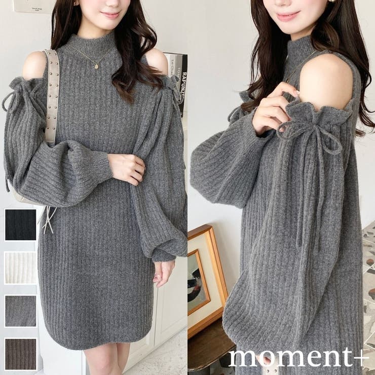 袖リボンショルダースリットニットワンピース | moment+ | 詳細画像1 