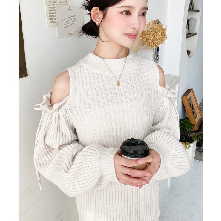 袖リボンショルダースリットニットワンピース | moment+ | 詳細画像13 