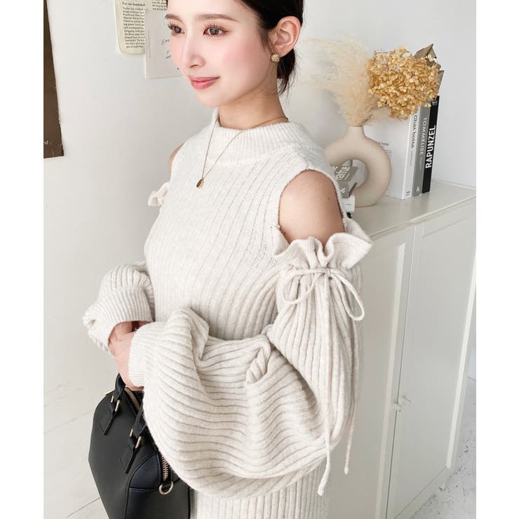 袖リボンショルダースリットニットワンピース | moment+ | 詳細画像14 