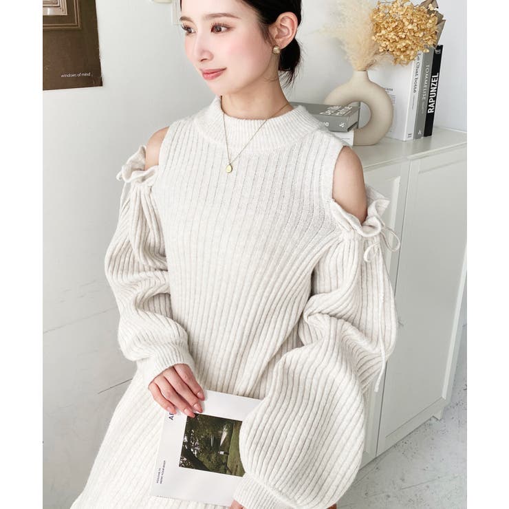 袖リボンショルダースリットニットワンピース | moment+ | 詳細画像15 