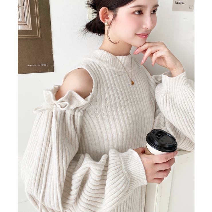 袖リボンショルダースリットニットワンピース | moment+ | 詳細画像16 