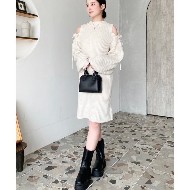 袖リボンショルダースリットニットワンピース | moment+ | 詳細画像17 