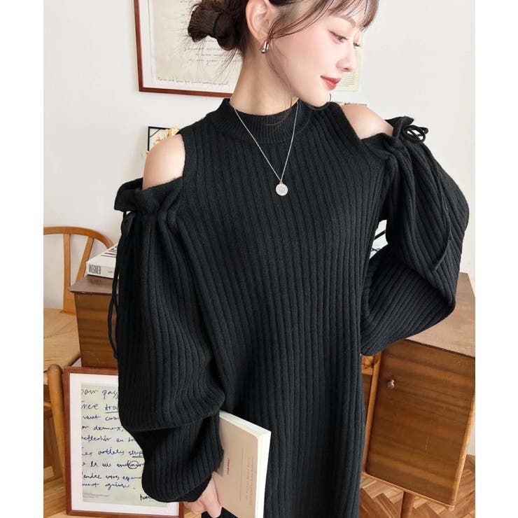 袖リボンショルダースリットニットワンピース | moment+ | 詳細画像18 