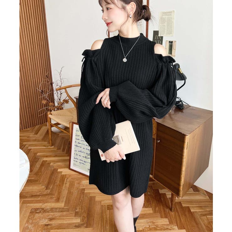 袖リボンショルダースリットニットワンピース | moment+ | 詳細画像19 