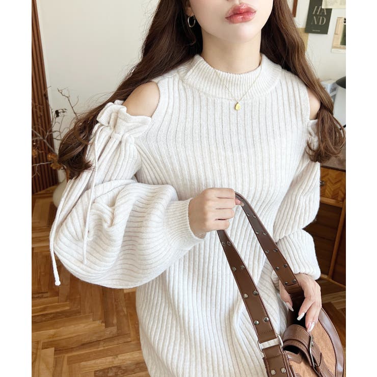 袖リボンショルダースリットニットワンピース | moment+ | 詳細画像2 