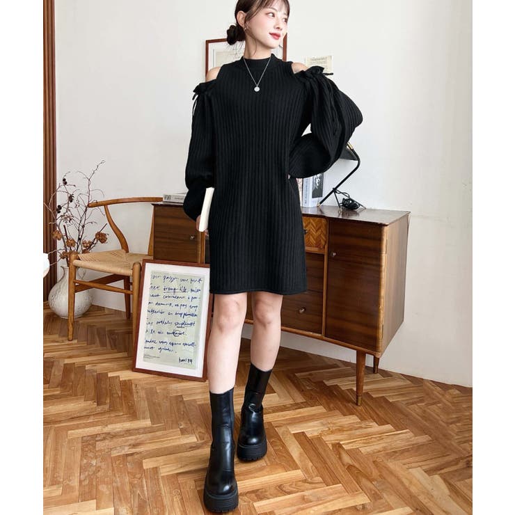 袖リボンショルダースリットニットワンピース | moment+ | 詳細画像21 