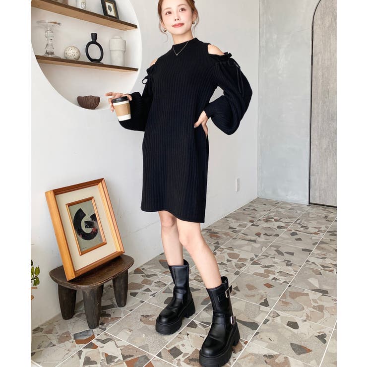 袖リボンショルダースリットニットワンピース | moment+ | 詳細画像27 