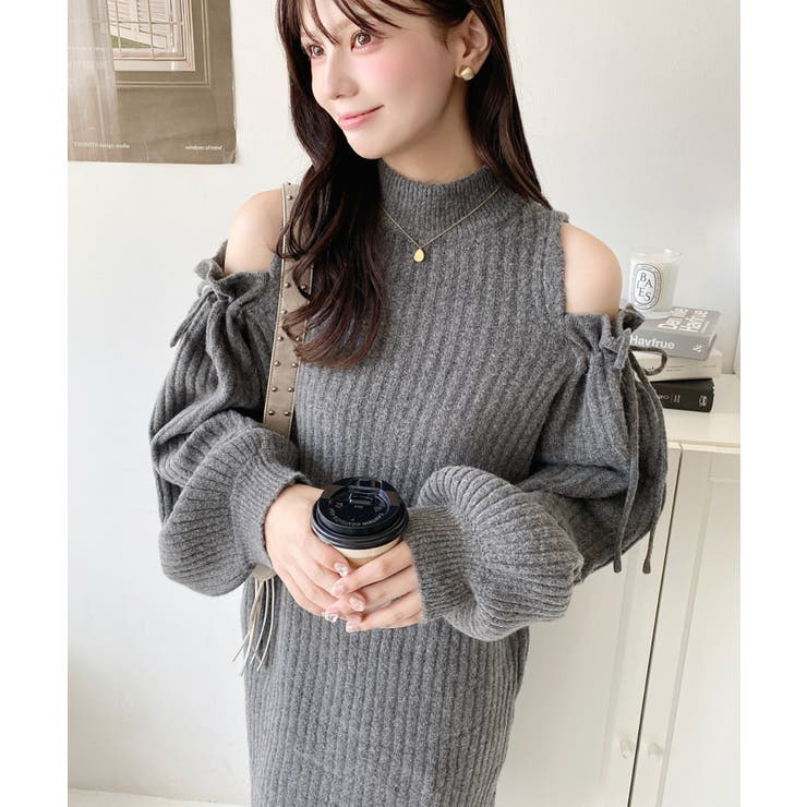 袖リボンショルダースリットニットワンピース | moment+ | 詳細画像28 