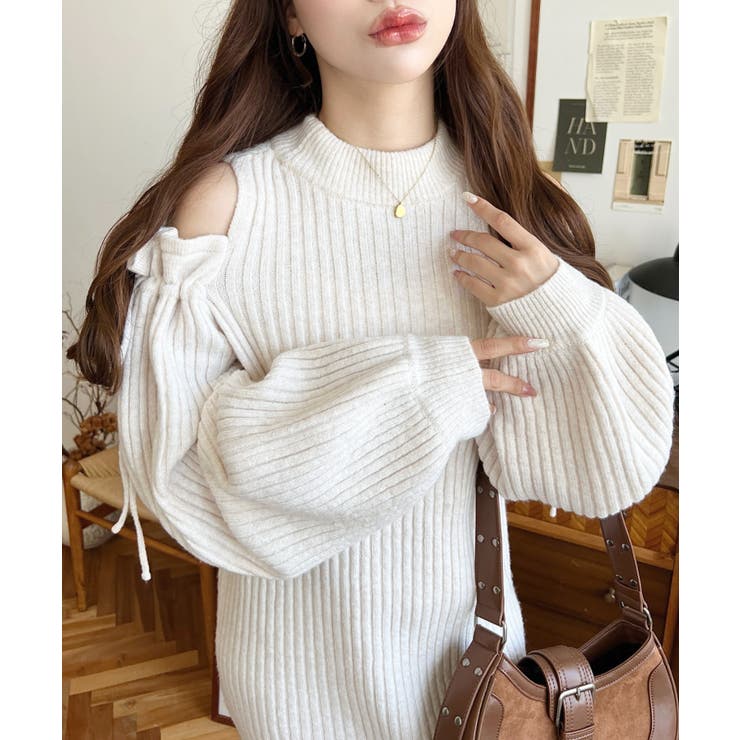 袖リボンショルダースリットニットワンピース | moment+ | 詳細画像3 