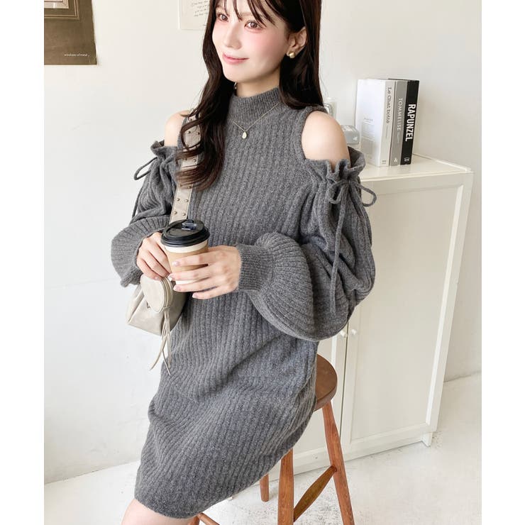 袖リボンショルダースリットニットワンピース | moment+ | 詳細画像30 