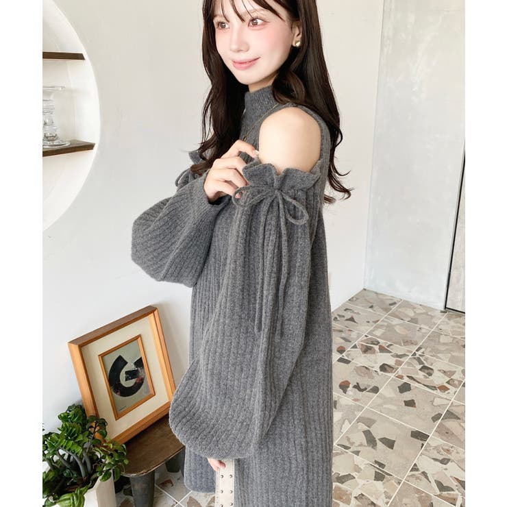 袖リボンショルダースリットニットワンピース | moment+ | 詳細画像32 