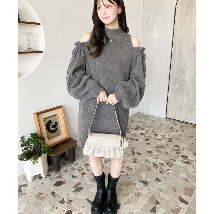 袖リボンショルダースリットニットワンピース | moment+ | 詳細画像33 