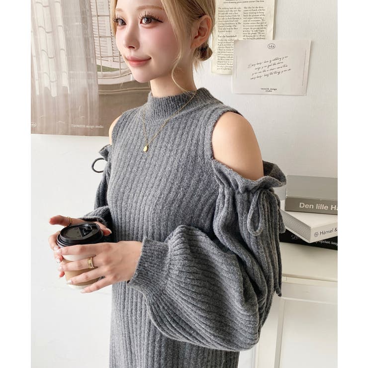 袖リボンショルダースリットニットワンピース | moment+ | 詳細画像35 