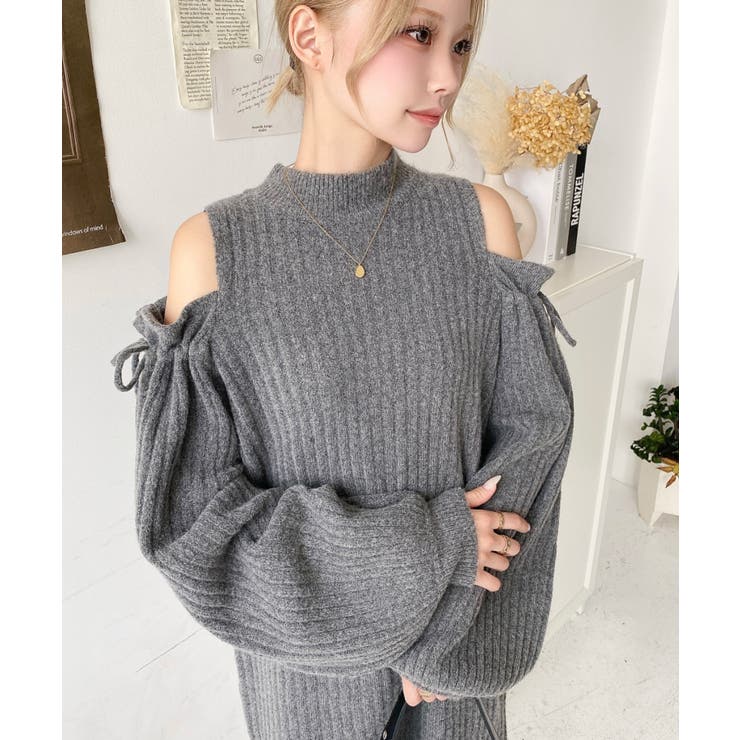 袖リボンショルダースリットニットワンピース | moment+ | 詳細画像36 