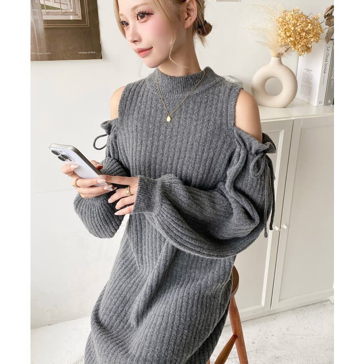 袖リボンショルダースリットニットワンピース | moment+ | 詳細画像37 