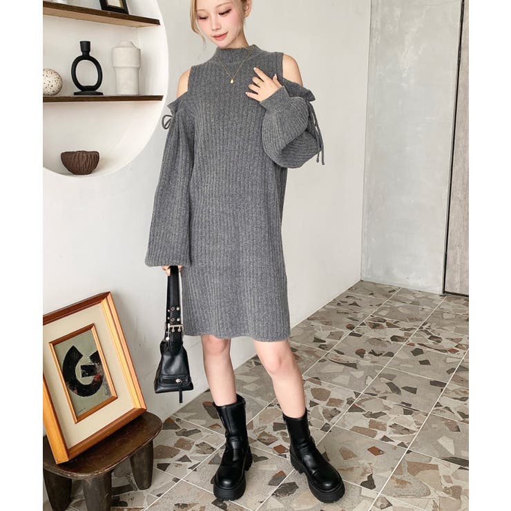 袖リボンショルダースリットニットワンピース | moment+ | 詳細画像38 