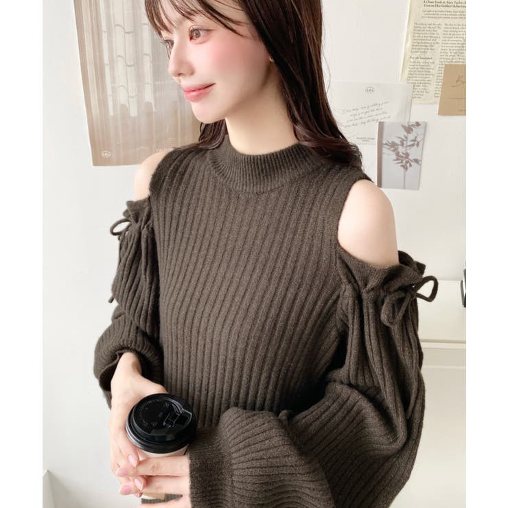 袖リボンショルダースリットニットワンピース | moment+ | 詳細画像40 