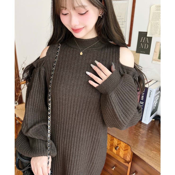 袖リボンショルダースリットニットワンピース | moment+ | 詳細画像45 