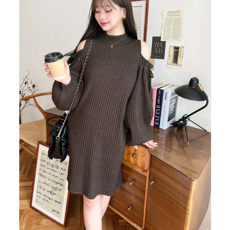 袖リボンショルダースリットニットワンピース | moment+ | 詳細画像47 