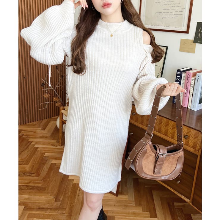 袖リボンショルダースリットニットワンピース | moment+ | 詳細画像5 