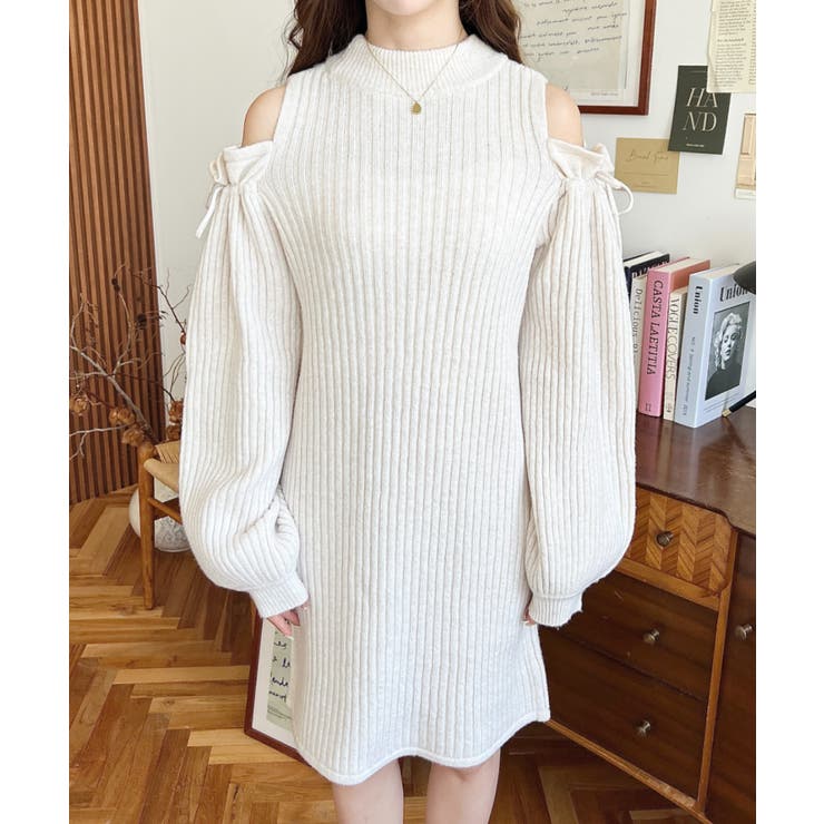 袖リボンショルダースリットニットワンピース | moment+ | 詳細画像7 