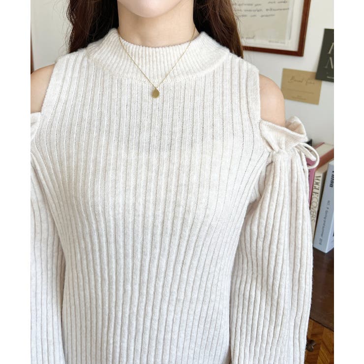 袖リボンショルダースリットニットワンピース | moment+ | 詳細画像8 